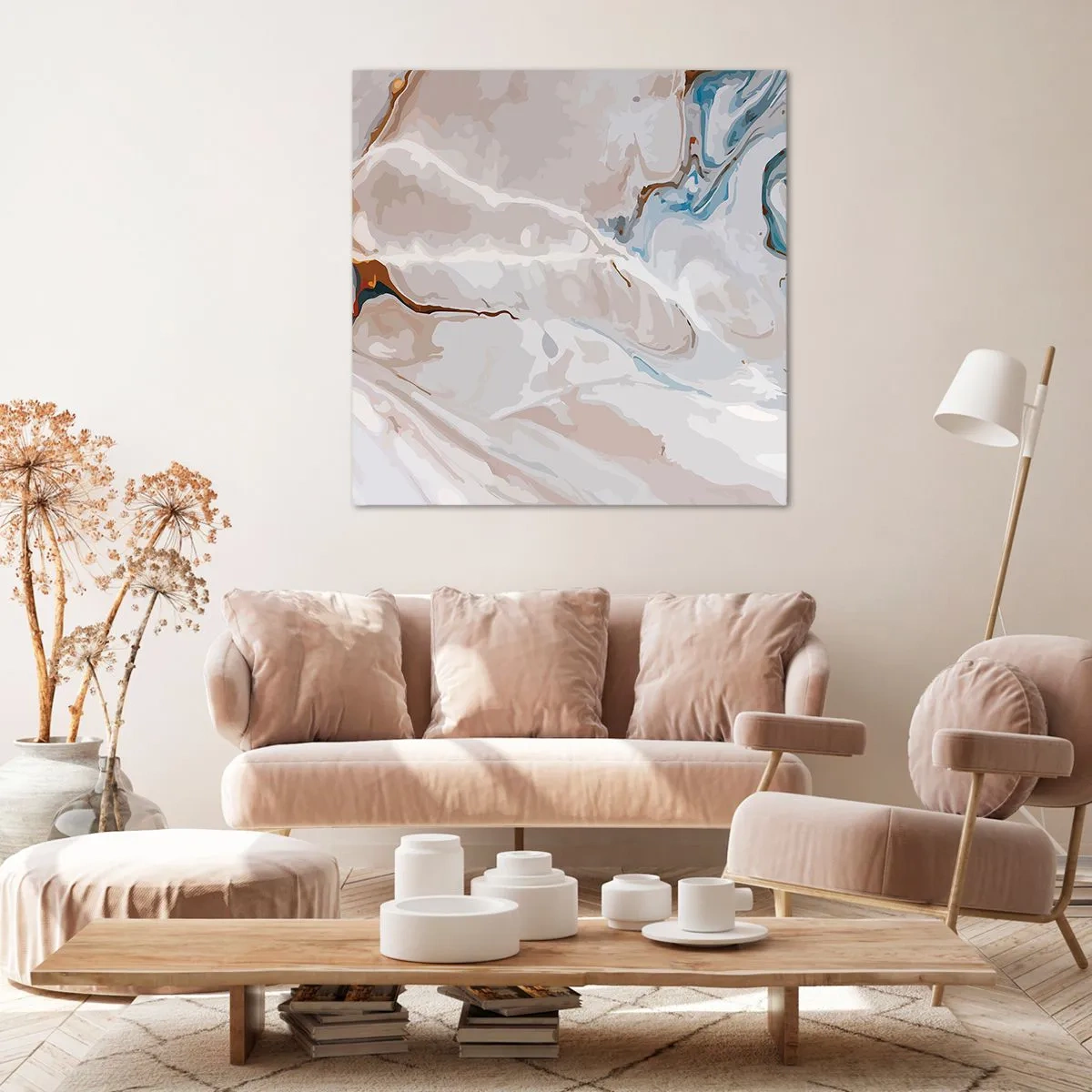 Canvastavla - Bild på duk - Blåa meanderlopp under vithet - 60x60 cm