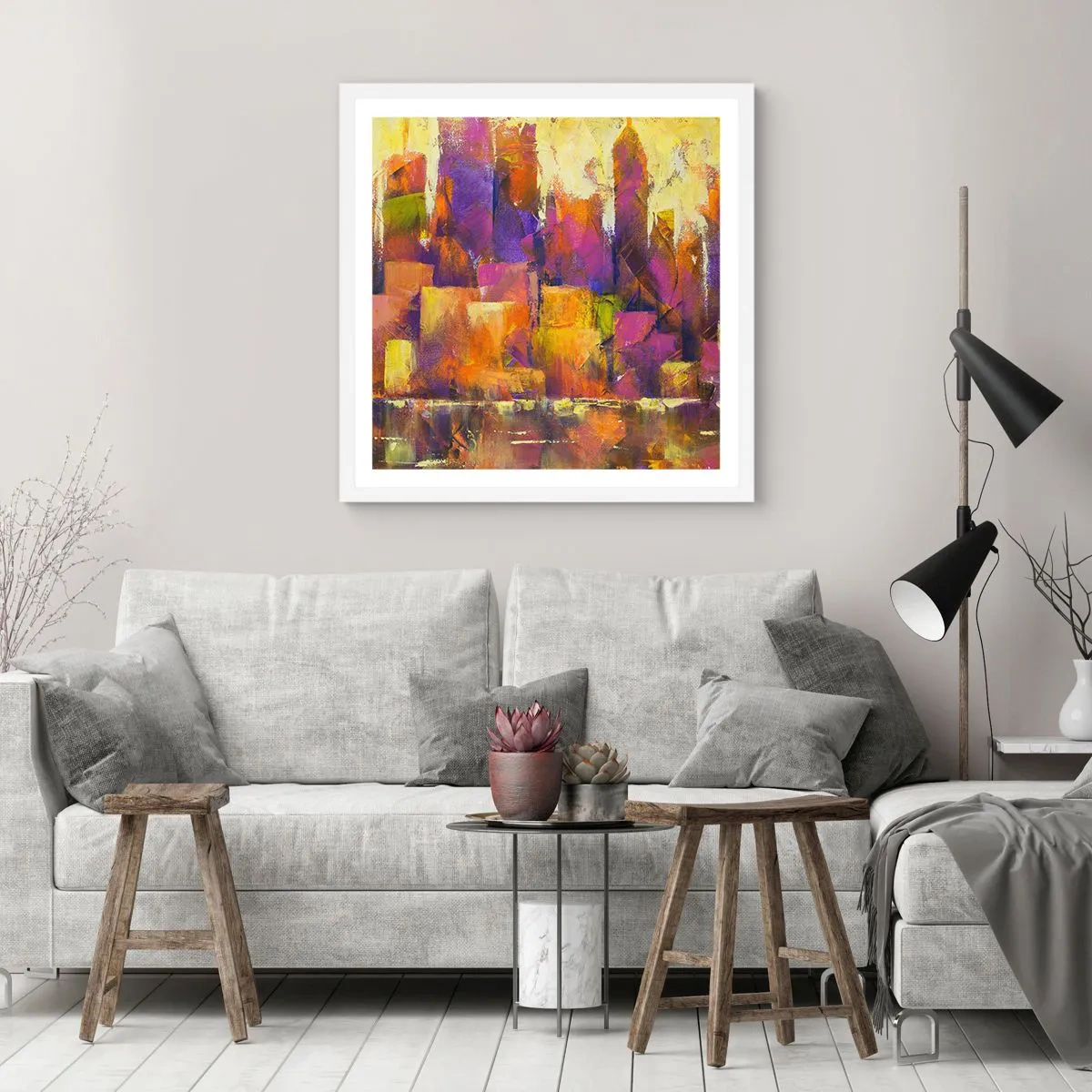 Affisch i vit ram - Metropolis komposition - 40x40 cm