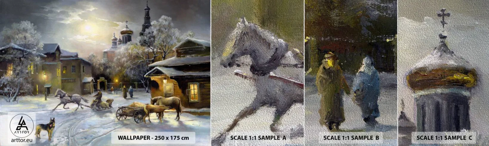 Provbit av fototapet Premium Sand - Ryska vinterns magi - Landskap, By, Vinter på landet - 100x30 cm