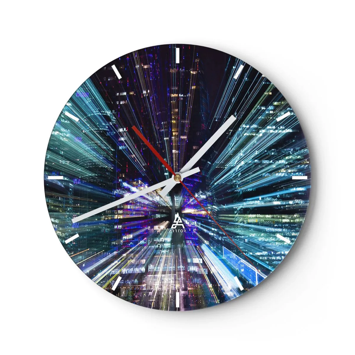 Väggklocka - Klocka på glas - Dynamiska stadsljus skapar en farteffekt - 30x30cm - Övergång till hyperrymden - Modern väggdekoration för vardagsrum, kök och sovrum ARTTOR