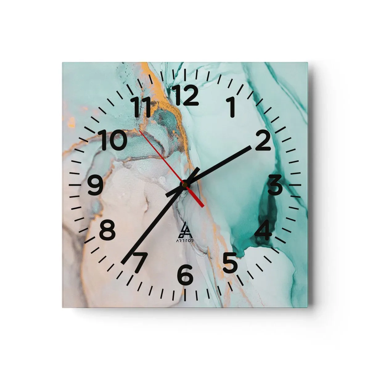 Väggklocka - Klocka på glas - Formernas och färgernas dans - 30x30 cm