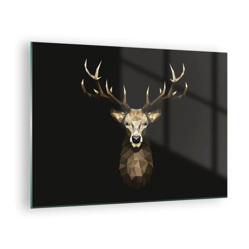 Glastavla - Bild på glas - Geometrisk hjort på svart bakgrund - 70x50cm - Kubistisk hjort - Modern väggdekoration för vardagsrum och sovrum ARTTOR