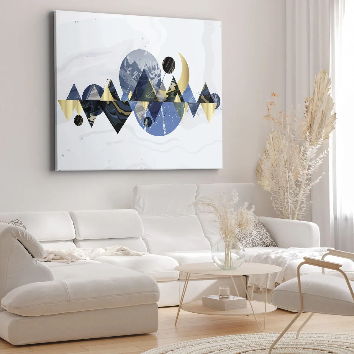 Canvastavla - Bild på duk - Abstrakta geometriska mönster med bergmotiv - 70x50cm - Geometriskt landskap - Modern väggdekoration för vardagsrum och sovrum ARTTOR