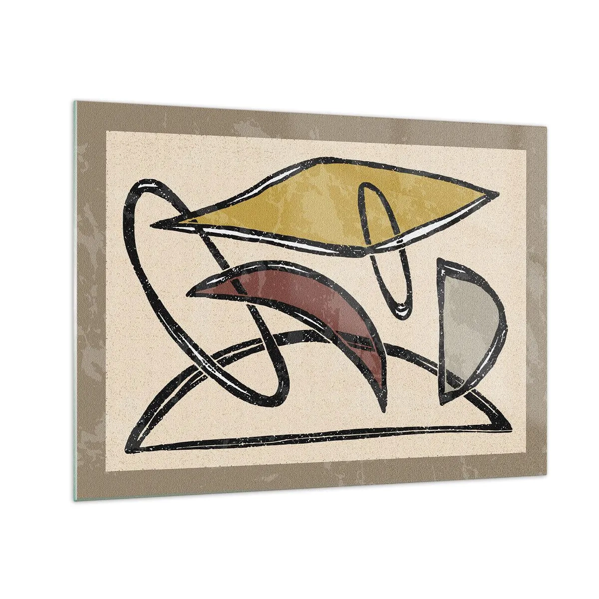 Glastavla - Bild på glas - Geometrisk abstraktion i gult och rött - 70x50cm - Vertikaler och nivåer - Modern väggdekoration för vardagsrum och sovrum ARTTOR
