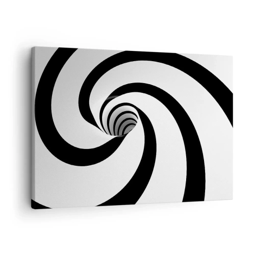 Canvastavla - Bild på duk - Abstrakt svartvit spiral med virveleffekt - 70x50cm - Underkasta sig virveln? - Modern väggdekoration för vardagsrum och sovrum ARTTOR