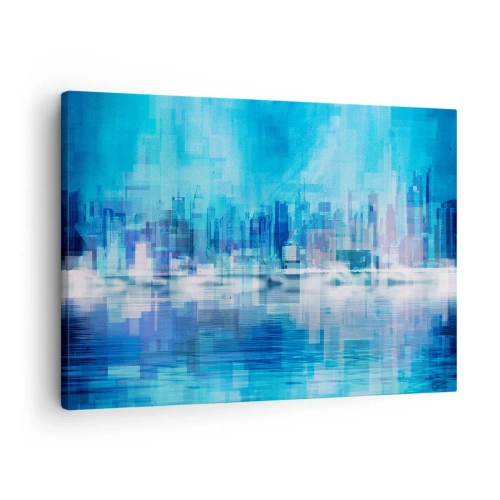Canvastavla - Bild på duk - Abstrakt stadspanorama i nyanser av blått - 70x50cm - Försänkta i blått - Modern väggdekoration för vardagsrum och sovrum ARTTOR