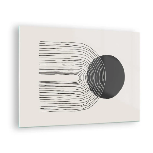 Glastavla - Bild på glas - Minimalistisk grafik med svart cirkel och linjer - 70x50cm - Darr och säkerhet - Modern väggdekoration för vardagsrum och sovrum ARTTOR