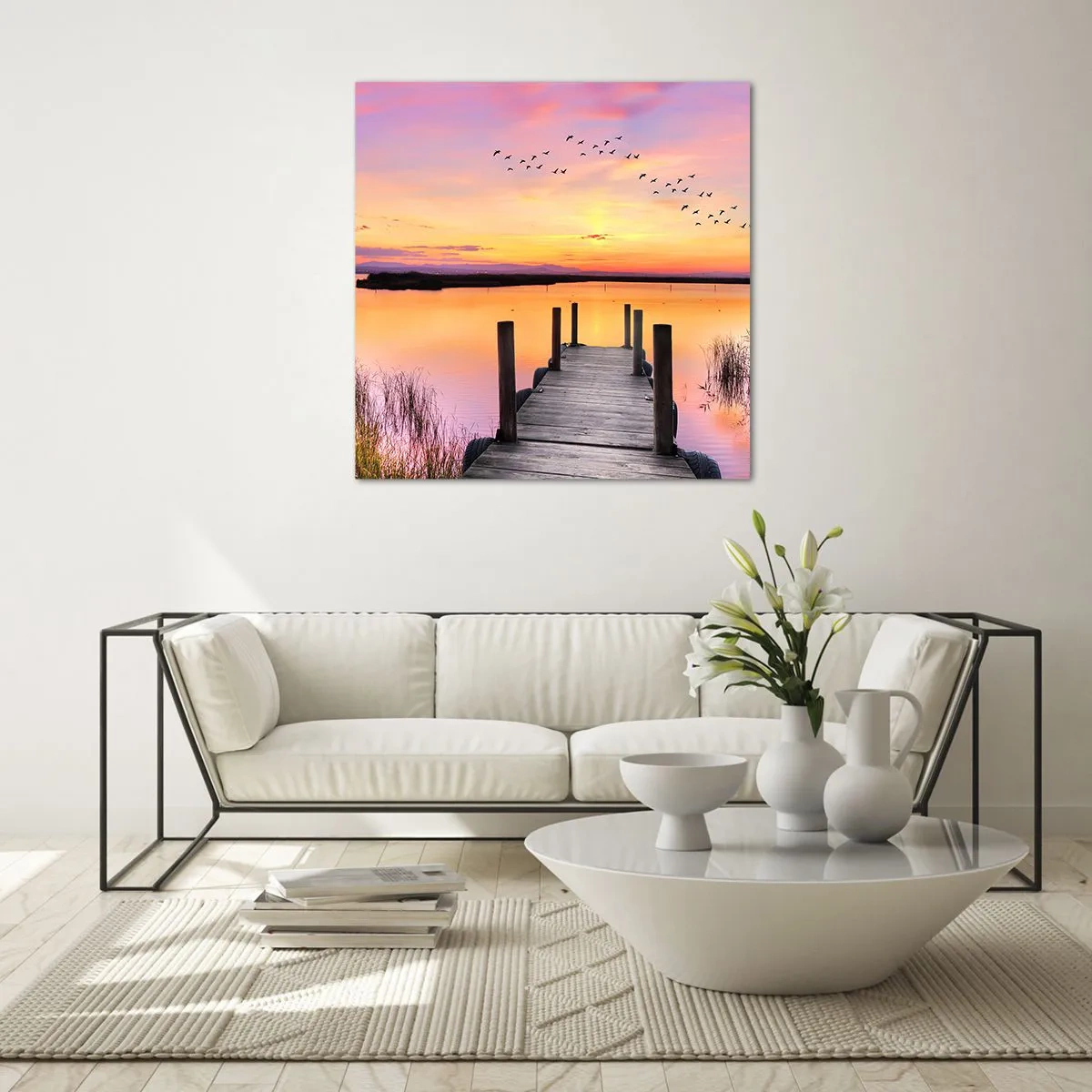 Glastavla - Bild på glas - Tyst viol gryning - 50x50 cm