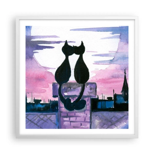 Affisch i vit ram - Rendez-vous under månen - 60x60 cm