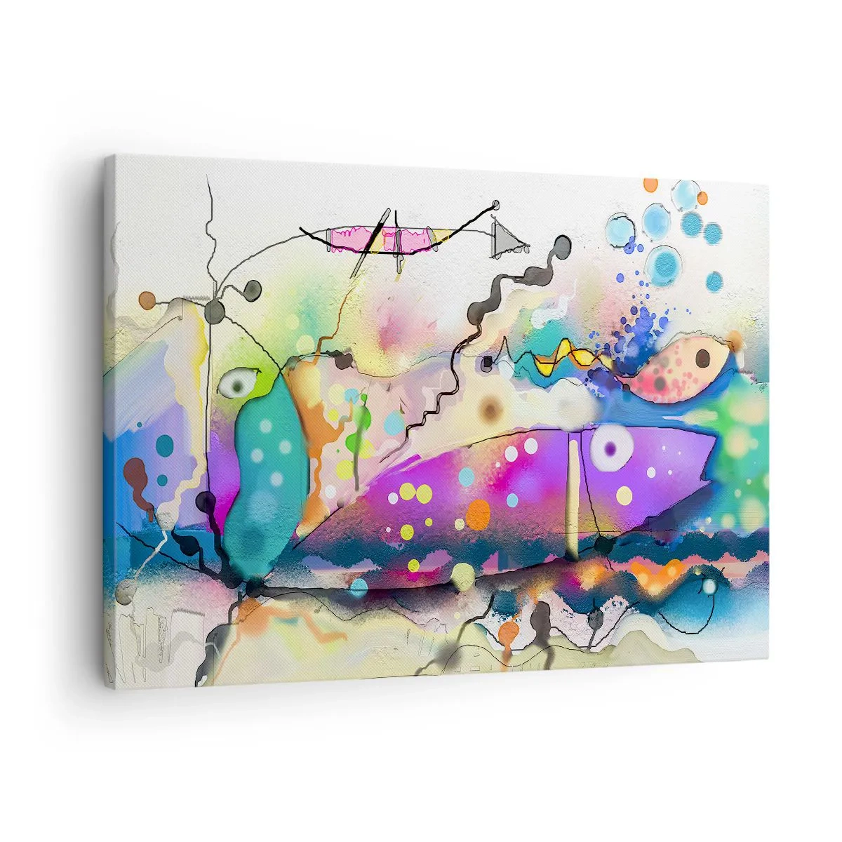 Canvastavla - Bild på duk - Abstrakt fisk i en färgglad, surrealistisk komposition - 70x50cm - Det saknas ord! - Modern väggdekoration för vardagsrum och sovrum ARTTOR