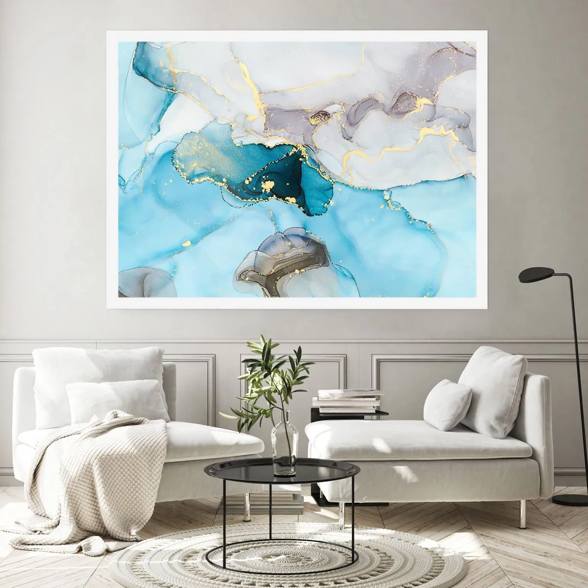 Affisch - Studie över mötet mellan grå och turkos - 70x50 cm
