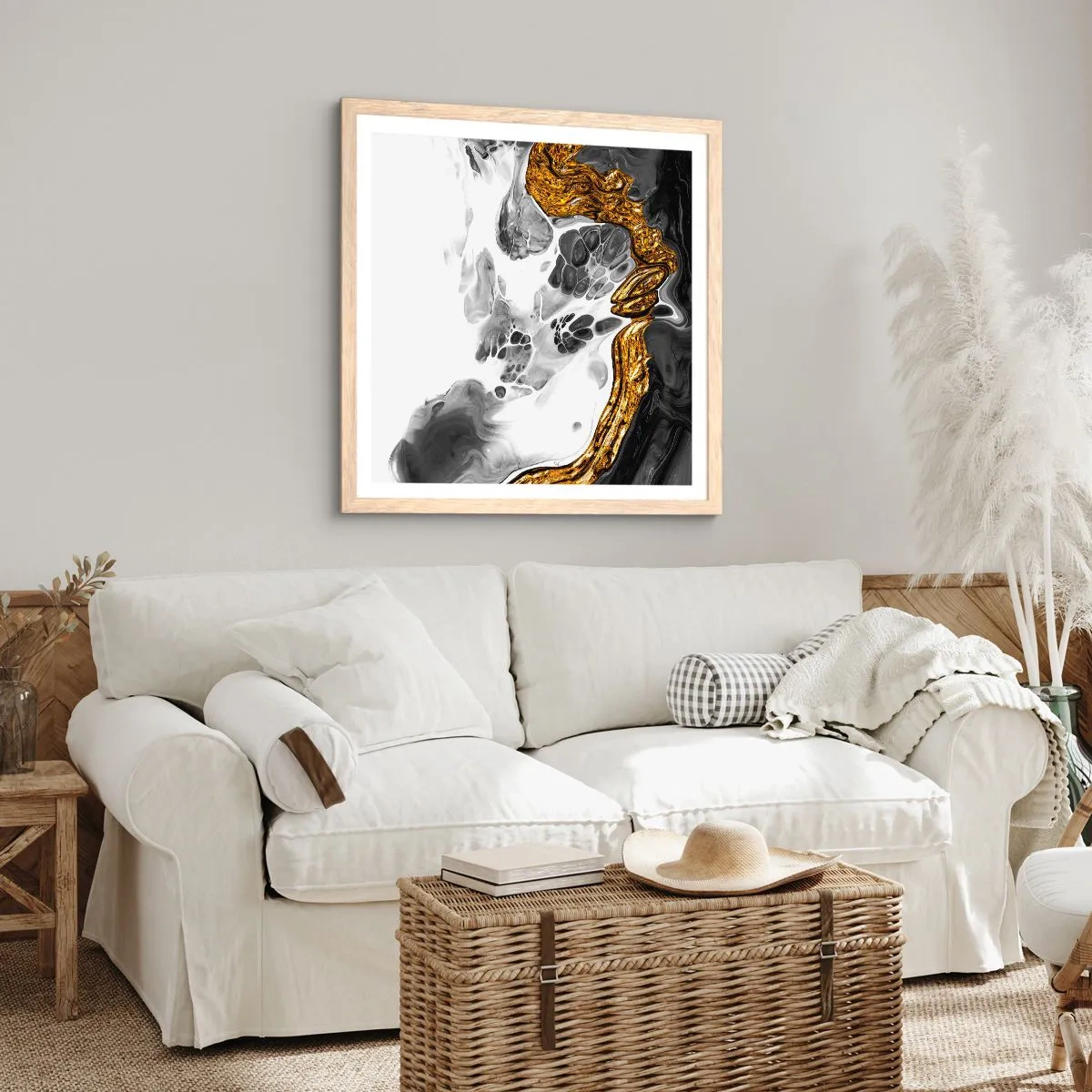 Affisch i ram av ljusek - Organisk komposition - 40x40 cm