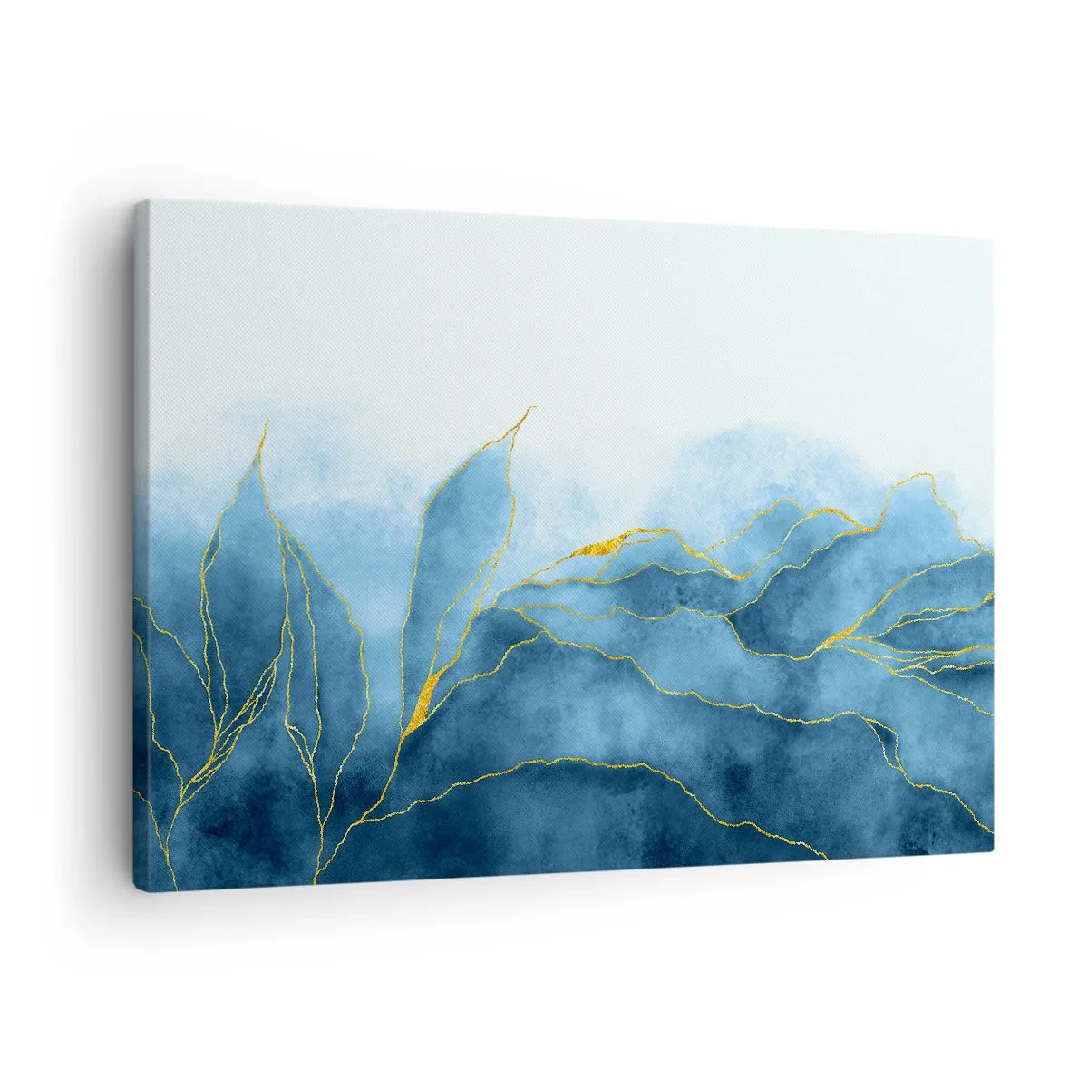 Canvastavla - Bild på duk - Abstrakta vågor i nyanser av blått med guldfärgade accenter - 70x50cm - Blått i guld - Modern väggdekoration för vardagsrum och sovrum ARTTOR