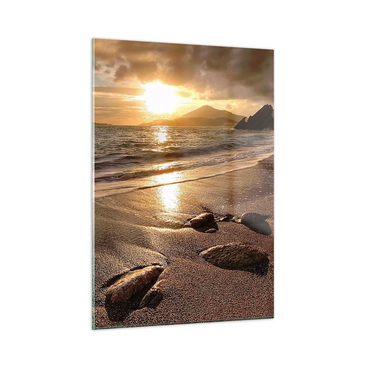 Glastavla - Bild på glas - Följ solen mot kullarna - 50x70 cm