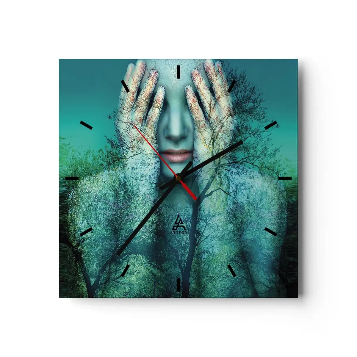 Väggklocka - Klocka på glas - Doppad i blått - 40x40 cm