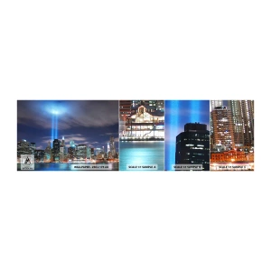 Provbit av självhäftande fototapet Deluxe Sticker - Nå himlen med ljuset - Stad, New York, Arkitektur - 100x30 cm