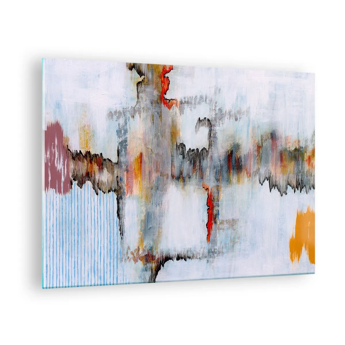 Glastavla - Bild på glas - Abstrakt komposition med energiska färger - 70x50cm - Med pinne på vatten - Modern väggdekoration för vardagsrum och sovrum ARTTOR