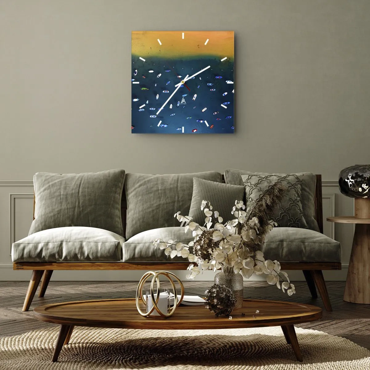 Väggklocka - Klocka på glas - Ett semesterspel - 30x30 cm