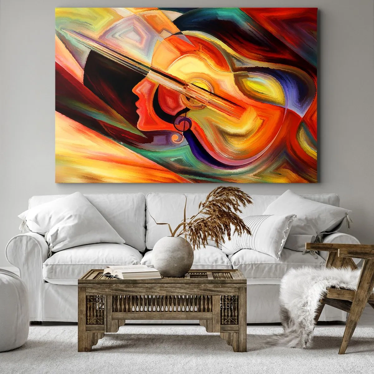 Canvastavla - Bild på duk - Färgglad abstraktion inspirerad av musik och gitarr - 70x50cm - Allt väl - Modern väggdekoration för vardagsrum och sovrum ARTTOR
