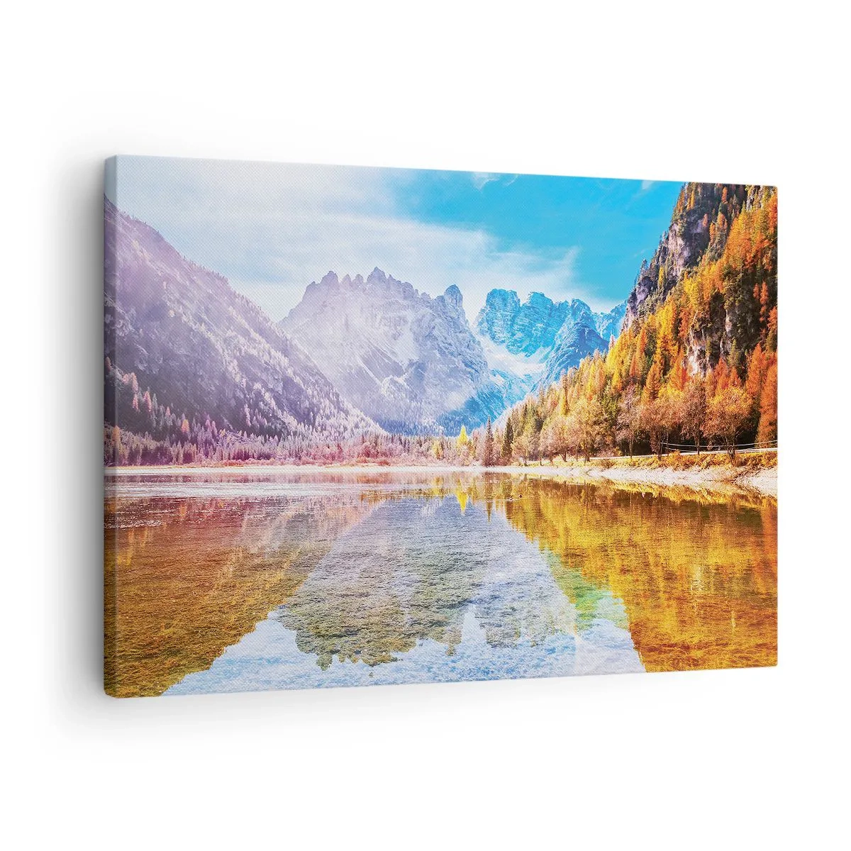 Canvastavla - Bild på duk - Höstbergslandskap med en sjö - 70x50cm - Det är redan höst i fjällen - Modern väggdekoration för vardagsrum och sovrum ARTTOR