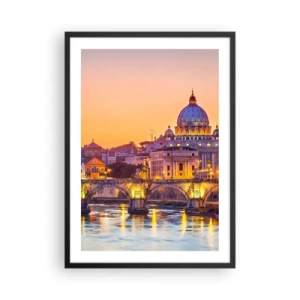 Affisch i svart ram - Solnedgång över bron och basilikan med ljus i Rom - 50x70cm - Solnedgången över Den eviga staden - Modern väggdekoration för vardagsrum och sovrum ARTTOR