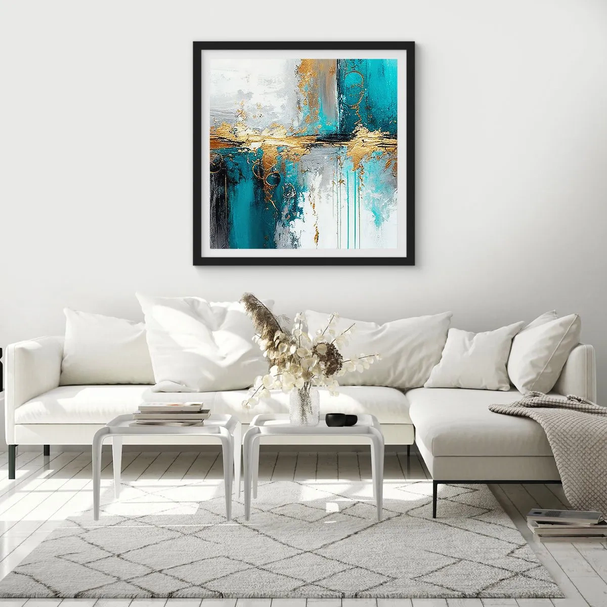 Affisch i svart ram - Allting flödar - 50x50 cm