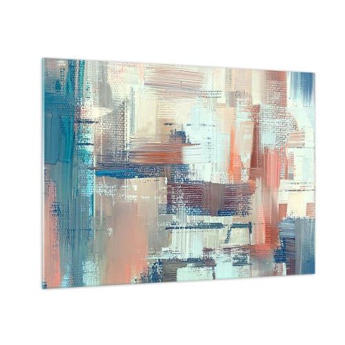 Glastavla - Bild på glas - Färgglad abstraktion med horisontella och vertikala penseldrag - 70x50cm - Att nå ljuset - Modern väggdekoration för vardagsrum och sovrum ARTTOR