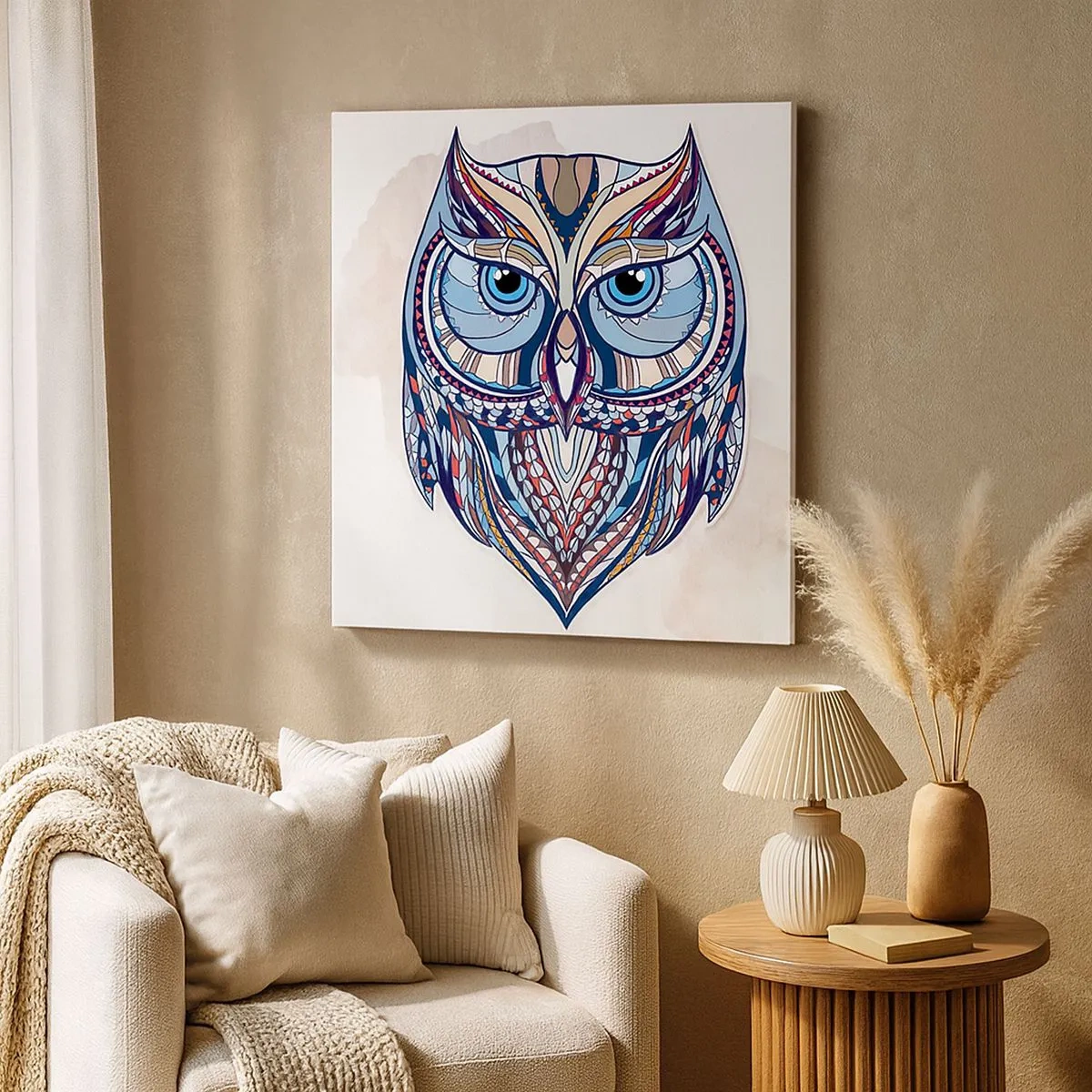 Canvastavla - Bild på duk - Ornamentuggla - 30x30 cm