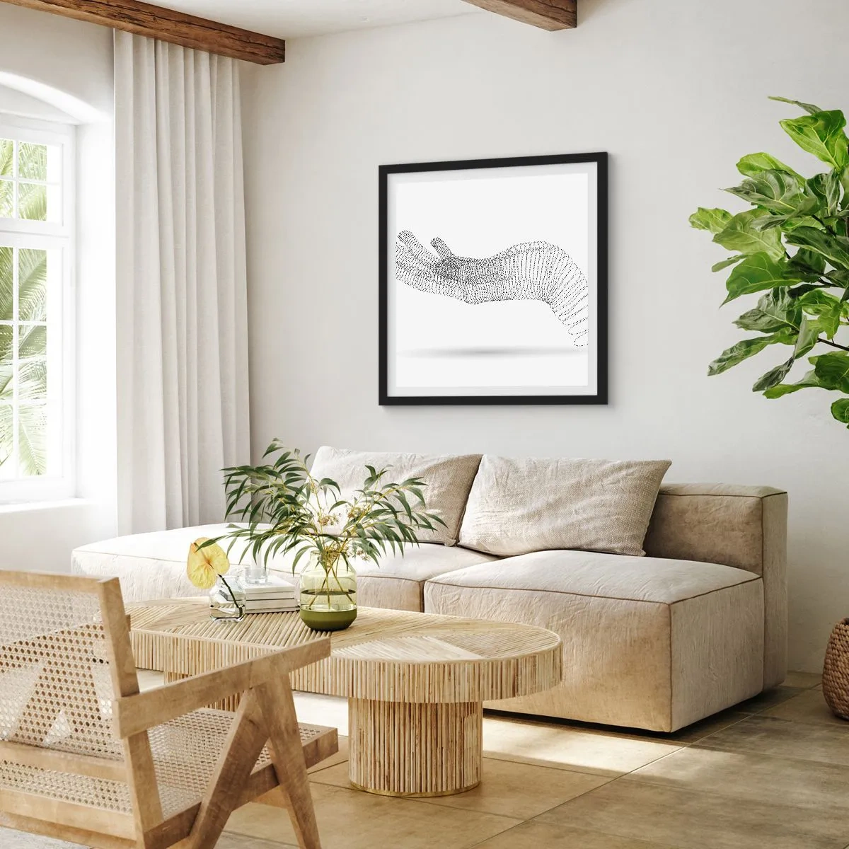 Affisch i svart ram - En spänstig hand - 50x50 cm