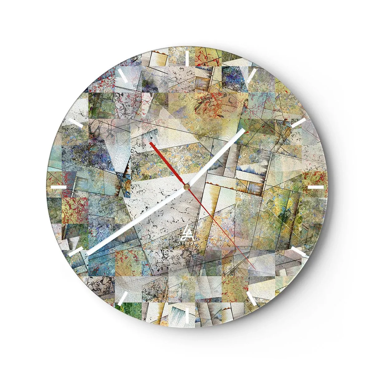 Väggklocka - Klocka på glas - Geometrisk omblandning - 40x40 cm