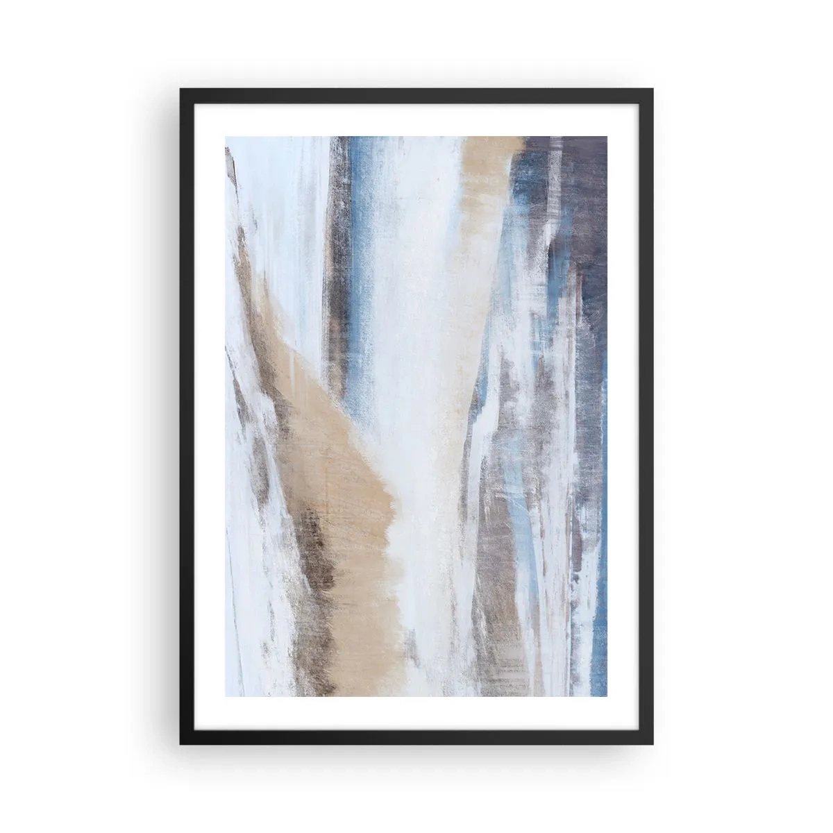 Affisch i svart ram - Abstrakt komposition i nyanser av blått och beige - 50x70cm - Vinterkomposition - Modern väggdekoration för vardagsrum och sovrum ARTTOR
