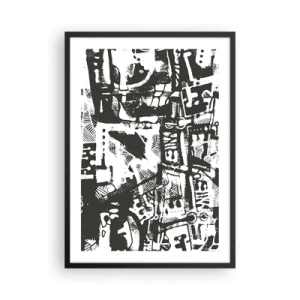 Affisch i svart ram - Svartvit abstrakt grafik med geometriska former - 50x70cm - Ordning eller kaos? - Modern väggdekoration för vardagsrum och sovrum ARTTOR