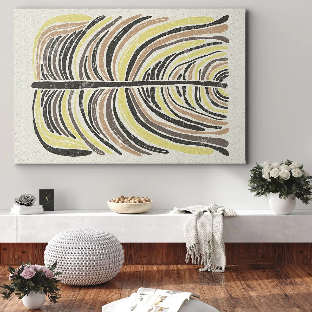 Canvastavla - Bild på duk - Abstrakt lövmotiv i jordnära toner - 70x50cm - Pulserande abstraktion - Modern väggdekoration för vardagsrum och sovrum ARTTOR