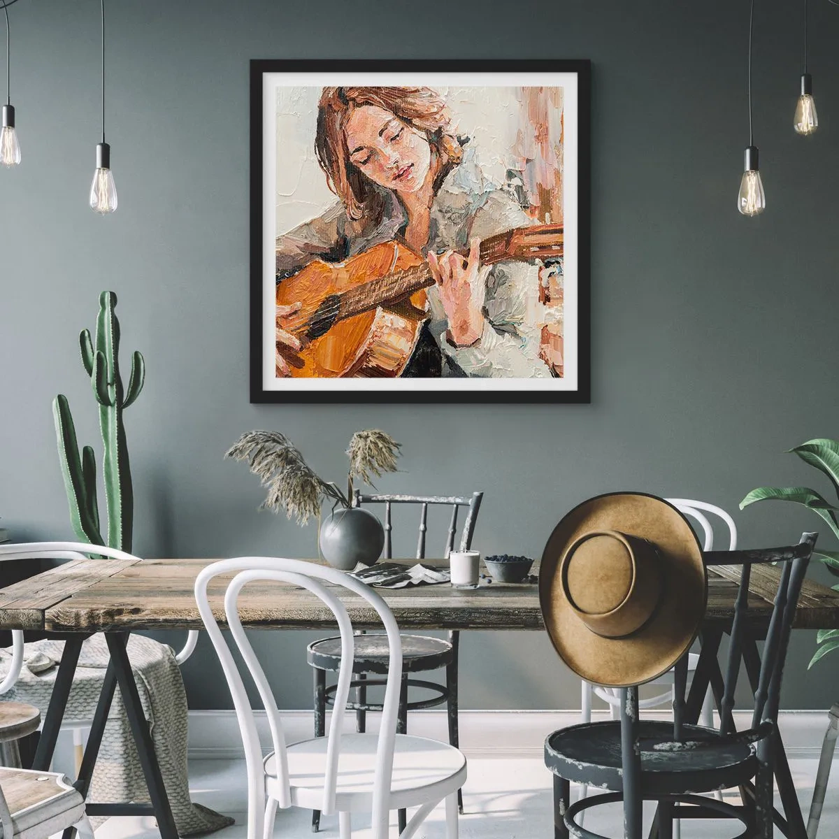 Affisch i svart ram - Konsert för gitarr och en flickas hjärta - 40x40 cm