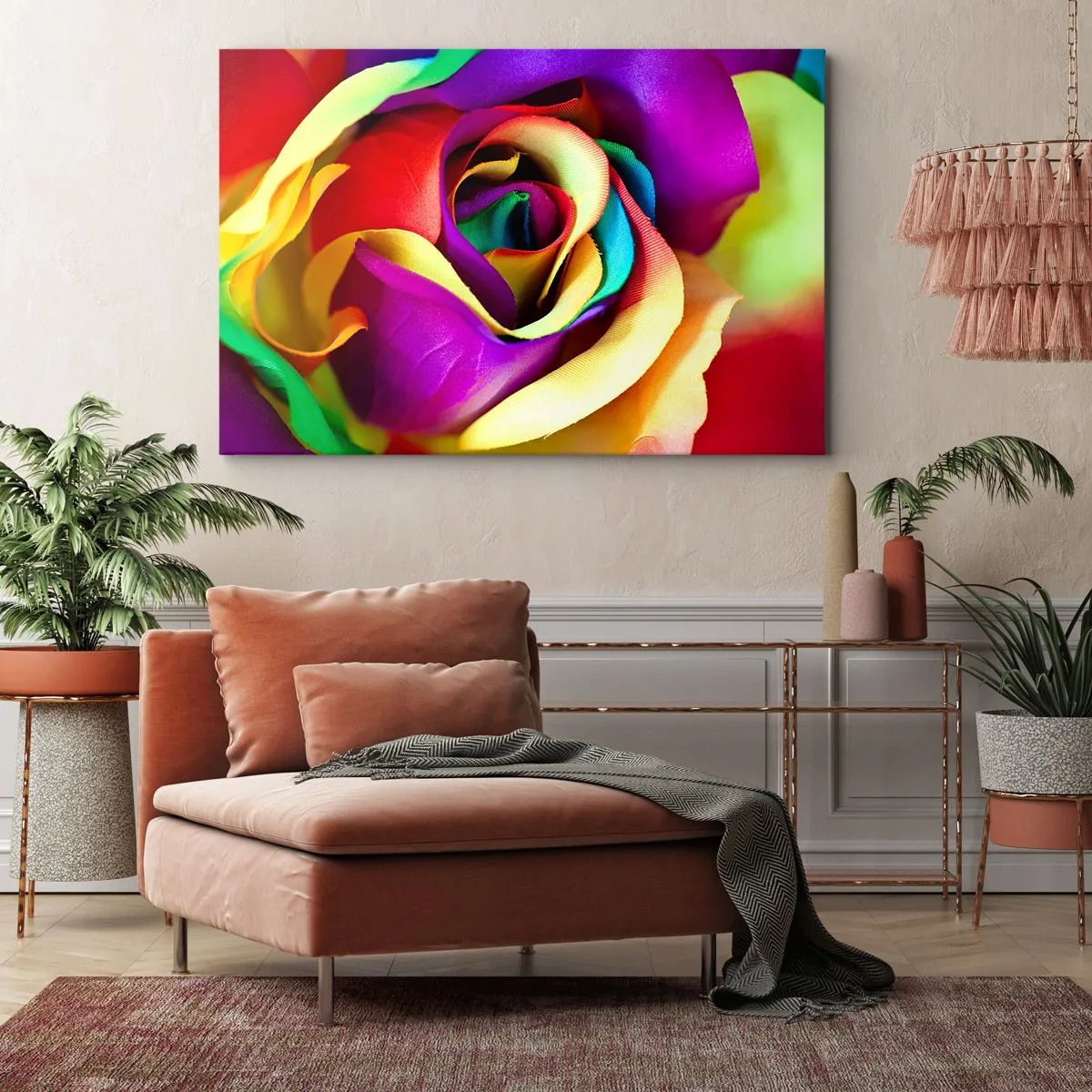 Canvastavla - Bild på duk - En färgglad ros i regnbågens nyanser - 70x50cm - Det är omöjligt - Modern väggdekoration för vardagsrum och sovrum ARTTOR