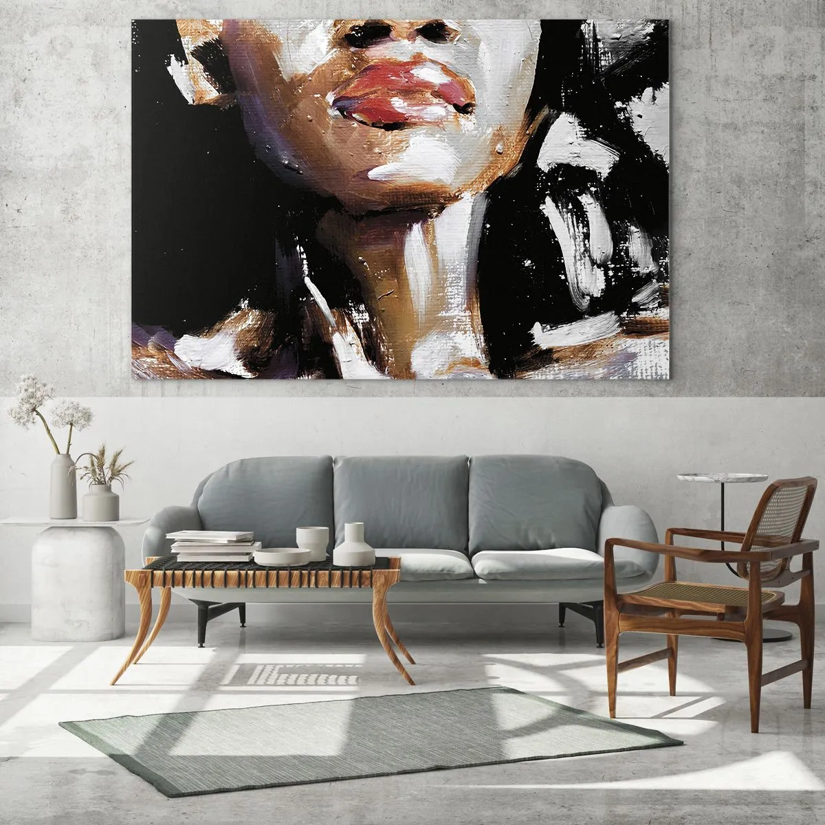 Glastavla - Bild på glas - Närbild av ett färgstarkt porträtt av en kvinna i en uttrycksfull stil - 70x50cm - Stolthet utan fördomar - Modern väggdekoration för vardagsrum och sovrum ARTTOR