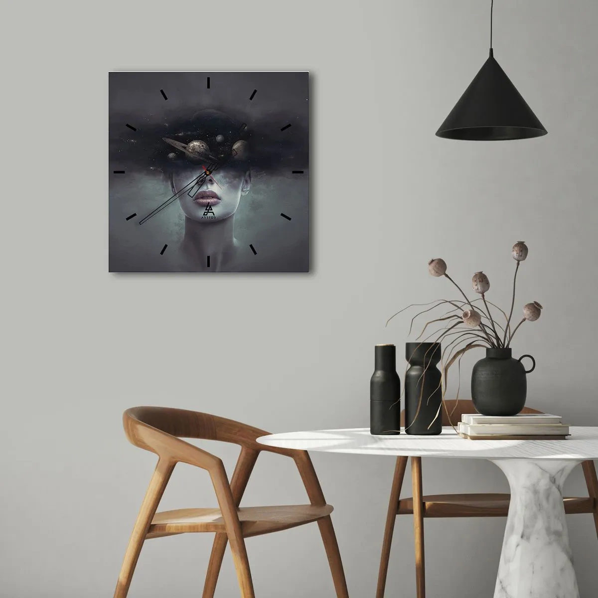 Väggklocka - Klocka på glas - Och planeterna blir galna... - 40x40 cm