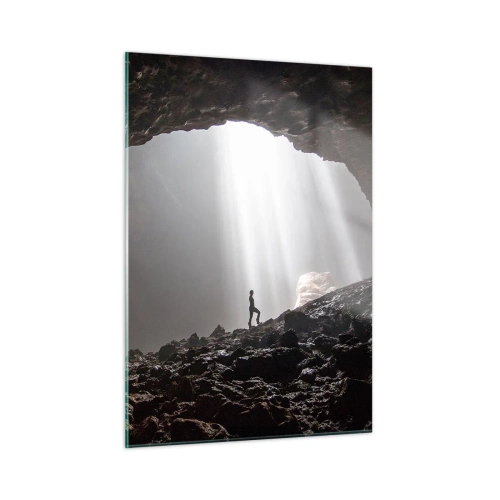 Glastavla - Bild på glas - Ljusfylld grotta - 50x70 cm