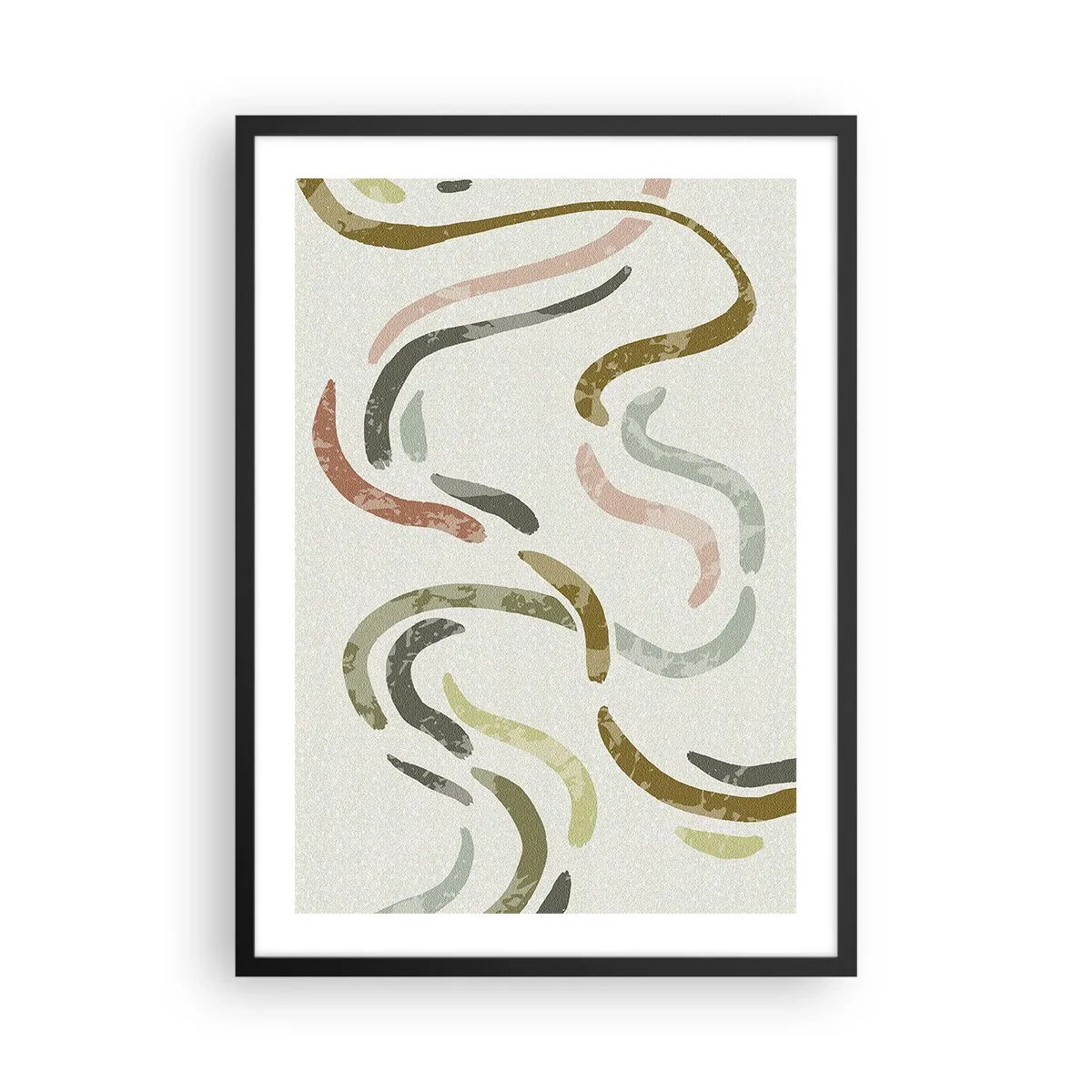 Affisch i svart ram - Abstrakta vågiga linjer i naturliga nyanser - 50x70cm - Abstraktionens glada dans - Modern väggdekoration för vardagsrum och sovrum ARTTOR