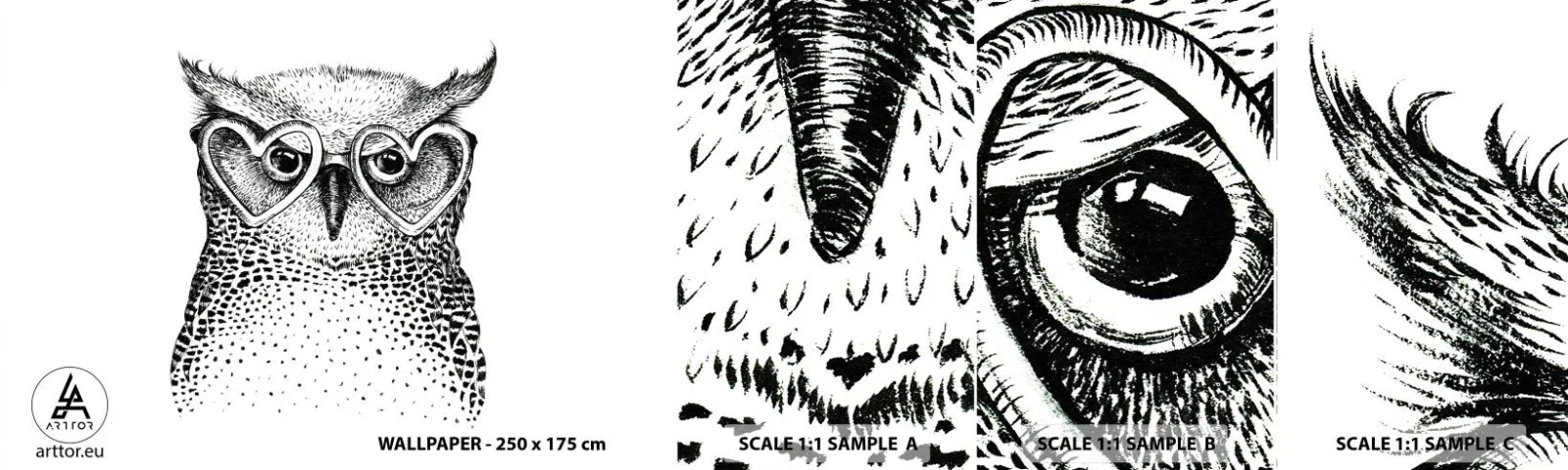 Fototapet Prov Standard Eco - Klokt och med kärlek - Uggla, För barn, Djur - 100x30 cm