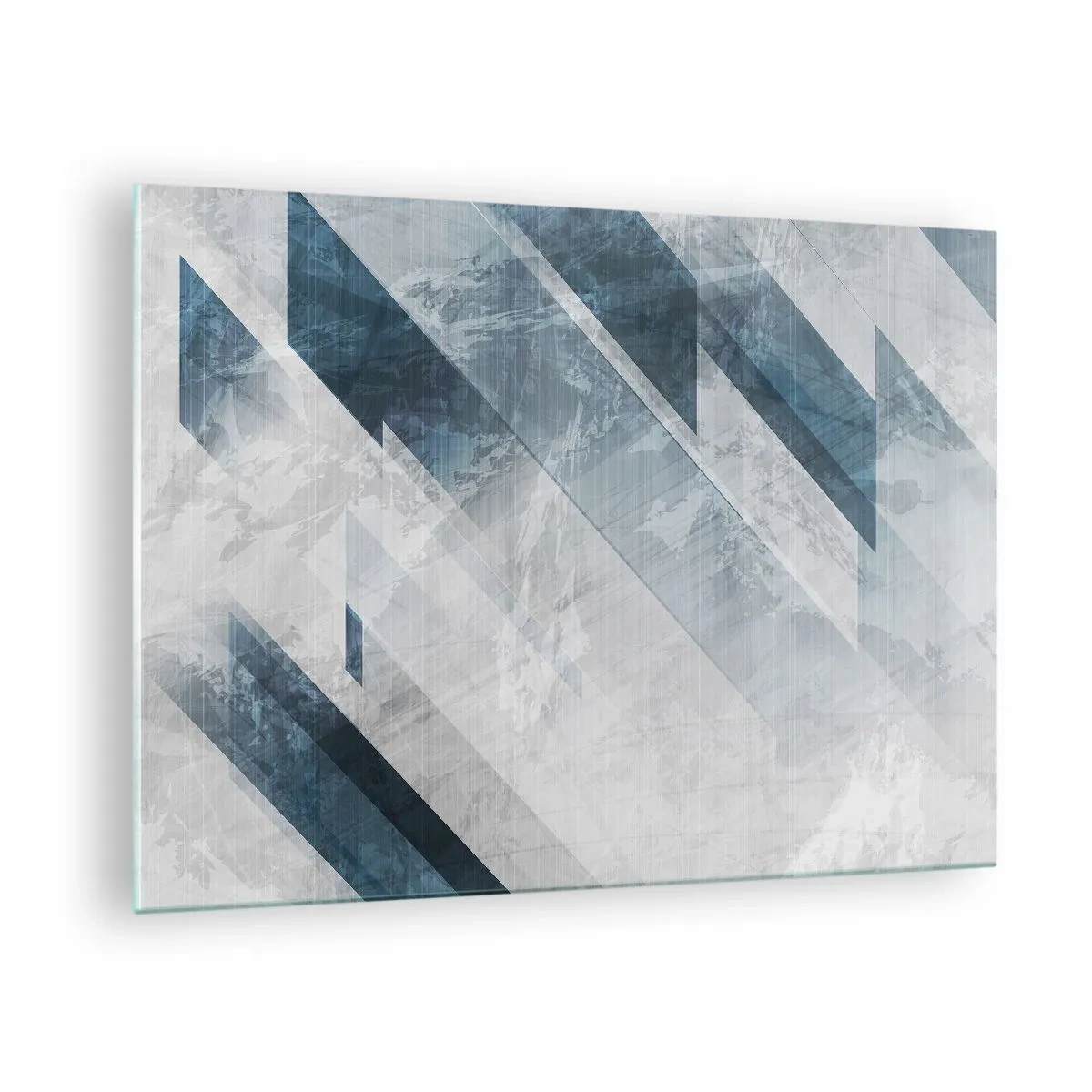 Glastavla - Bild på glas - Geometriska ränder i nyanser av grått och marinblått - 70x50cm - Tredimensionell komposition – gråhetens rörelse - Modern väggdekoration för vardagsrum och sovrum ARTTOR