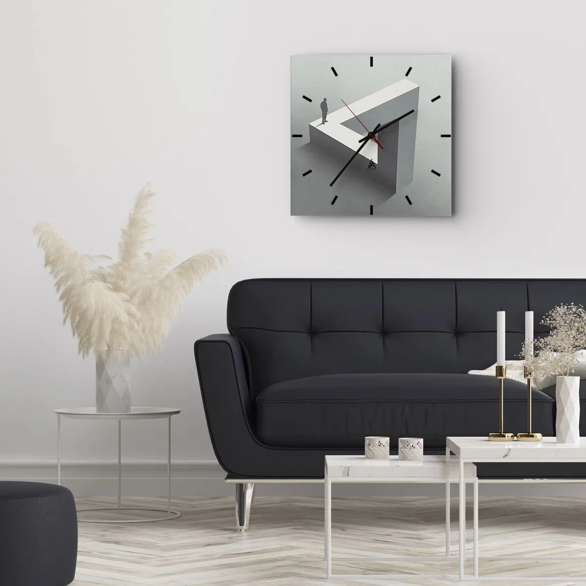 Väggklocka - Klocka på glas - Och ändå möjligt - 40x40 cm