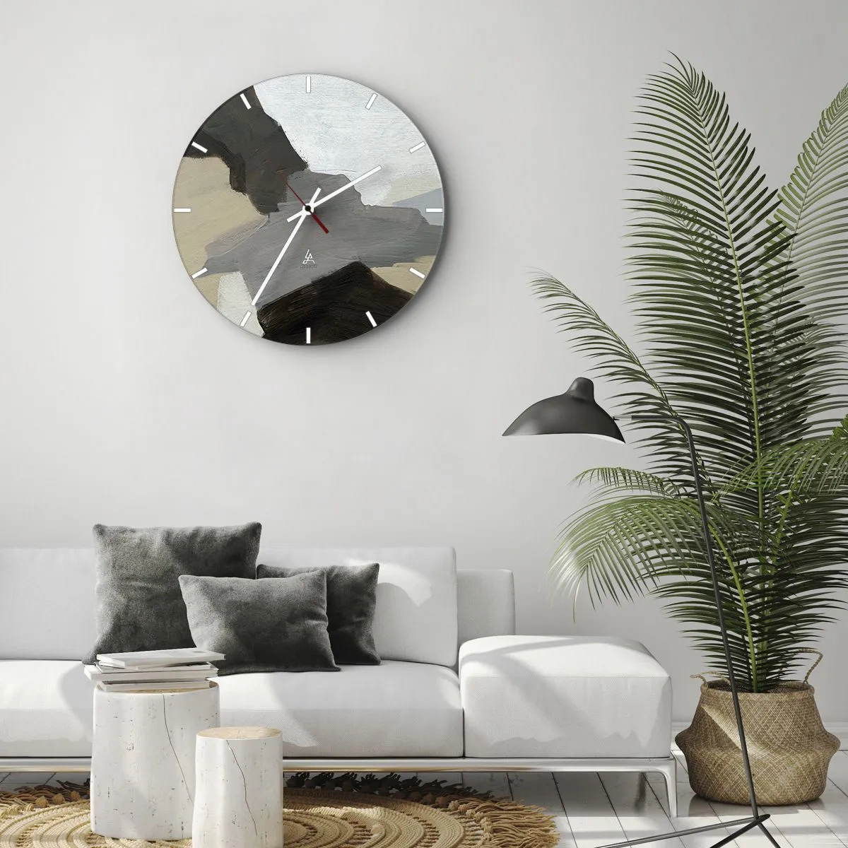 Väggklocka - Klocka på glas - Abstraktion: avgrening av det gråa - 30x30 cm