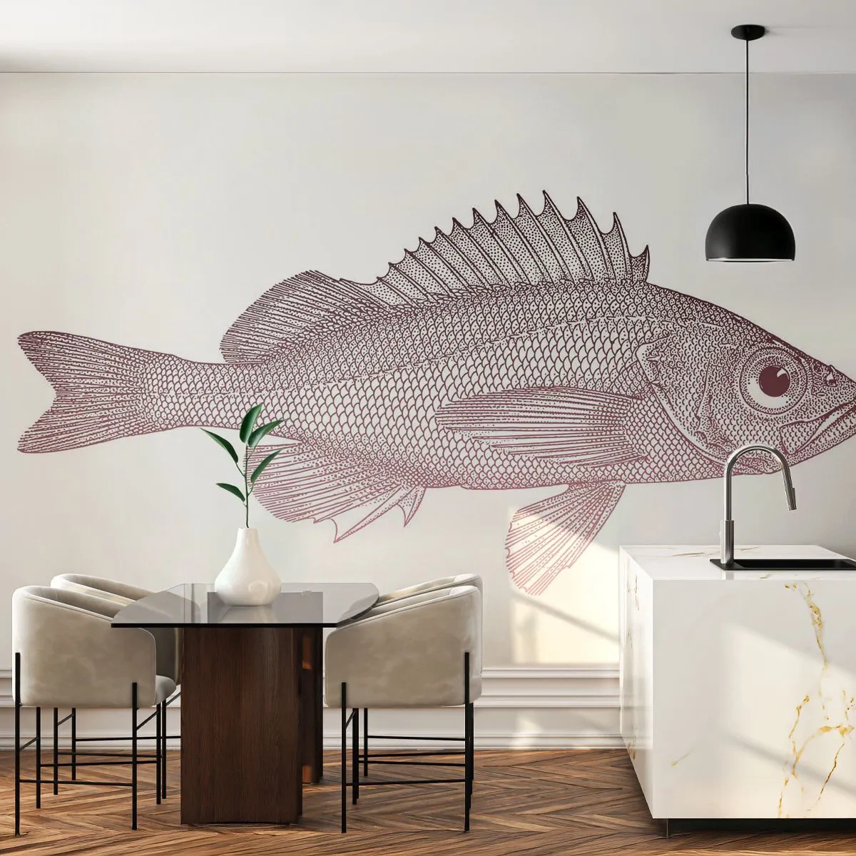 Fototapet Premium Sand - Storögd fisk - Fisk, Under vattnet, Minimalistisk - 100x70 cm