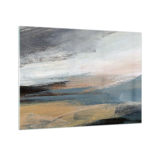 Glastavla - Bild på glas - Ett abstrakt landskap i svala och jordnära färger. - 70x50cm - Abstraktion: nordligt landskap - Modern väggdekoration för vardagsrum och sovrum ARTTOR