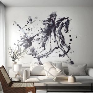Fototapet Premium Canvas - Svart riddare - Abstraktion, Riddare till häst, Riddarens rustning - 100x70 cm