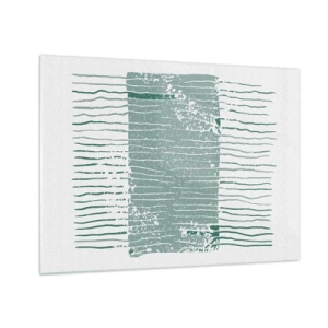 Glastavla - Bild på glas - Horisontella havslinjer med en distressad effekt skapar en abstrakt struktur - 70x50cm - Marin abstraktion - Modern väggdekoration för vardagsrum och sovrum ARTTOR