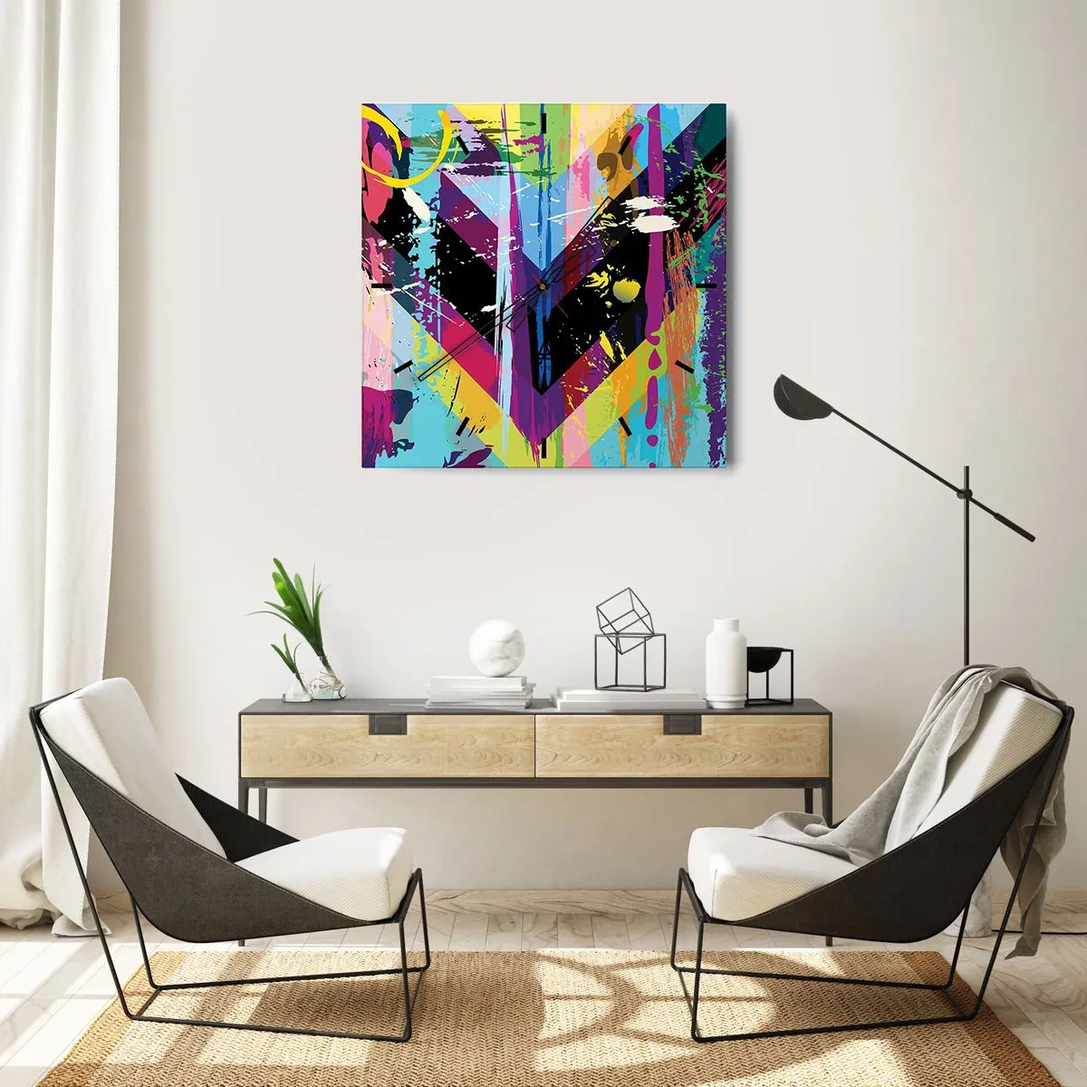 Väggklocka - Klocka på glas - Uppifrån nedåt - 40x40 cm