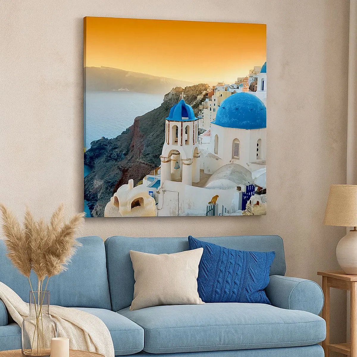 Canvastavla - Bild på duk - Santorini - inbäddat i berg - 30x30 cm