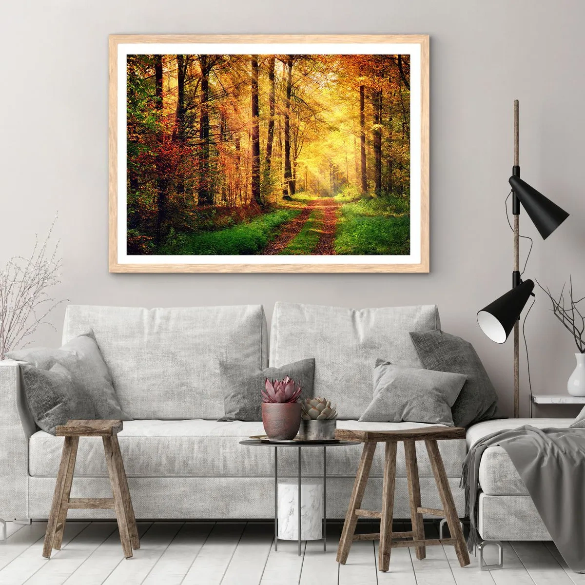 Affisch i ram av ljusek - Skogsguld tystnad - 70x50 cm